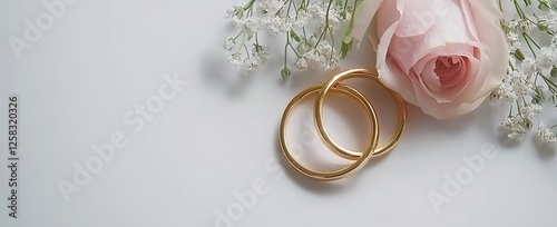 Gold Wedding Bands & Pink Rose Invitation Card Design