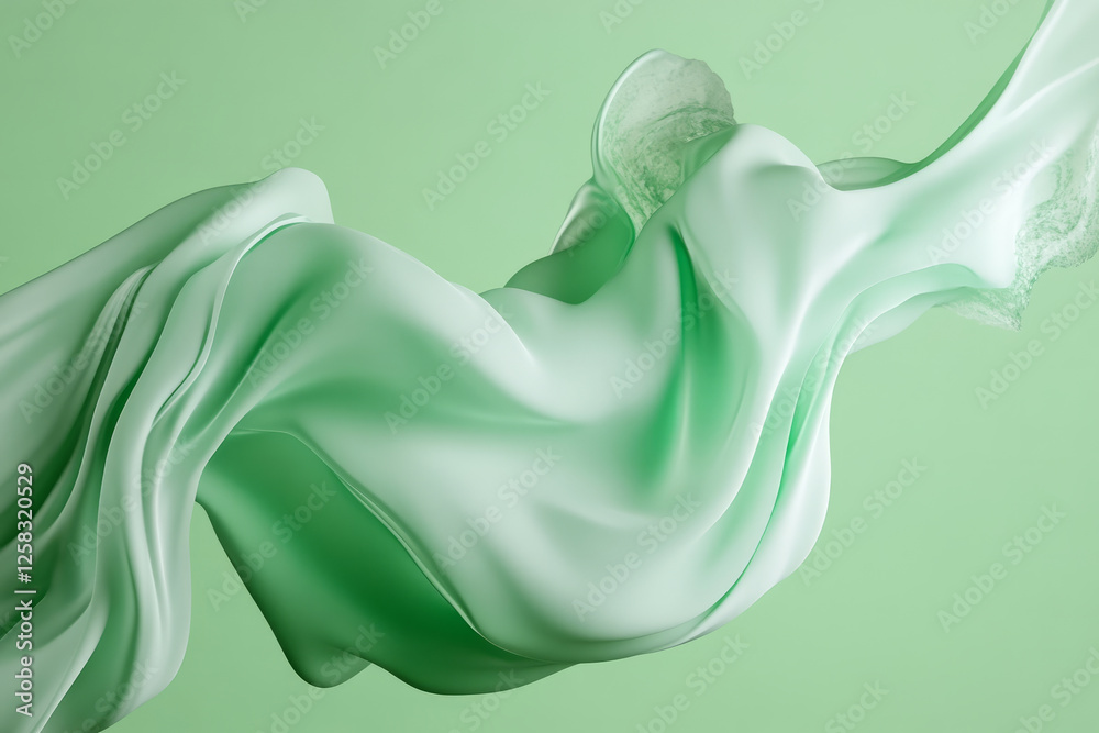 liquid-like shape in light green, flowing across the space in a continuous motion, blending seamlessly into its surroundings.