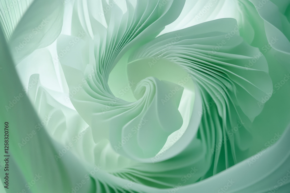 Fototapeta premium looping abstract shapes in light green, slowly undulating in rhythm, forming a peaceful, ambient background for videos.