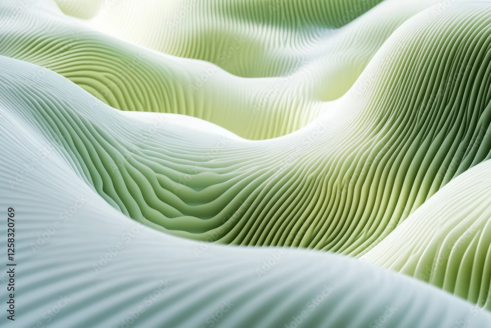 looping abstract shapes in light green, slowly undulating in rhythm, forming a peaceful, ambient background for videos.