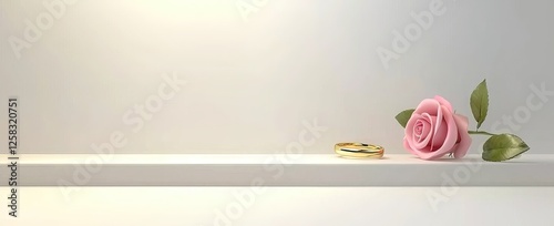 Gold Wedding Bands & Pink Rose Invitation Card Design