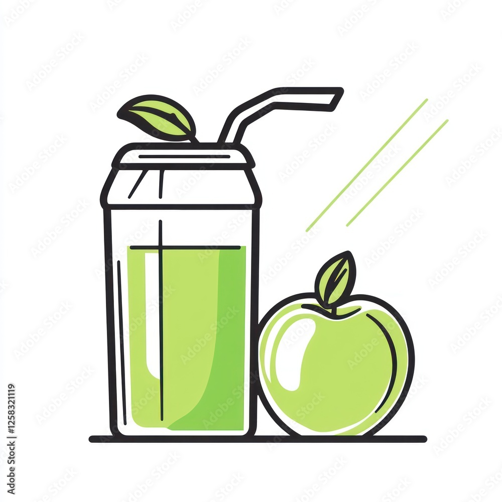 Green smoothie with apple, healthy drink illustration Green smoothie with apple, healthy drink illustration