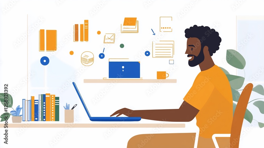 Naklejka premium Man working laptop home office productivity