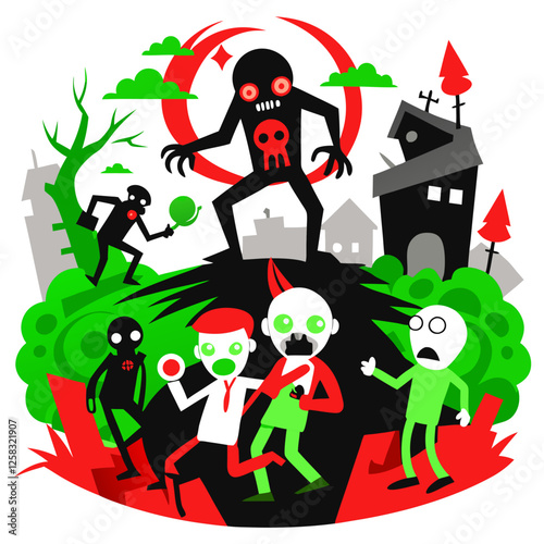 Depict diverse zombie portrayals in art/film, highlighting how they've been used to explore societal anxieties, consumerism, class conflict, political corruption, and the fragility of civilization.
