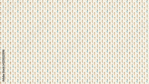 たくさんにかわいい人間が集合、楽しそうな集会、イラスト背景