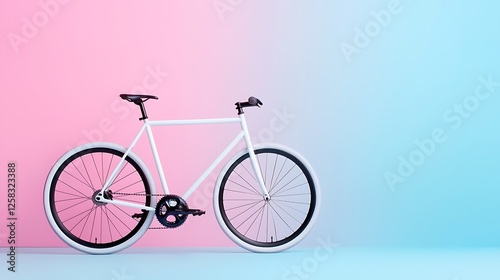 Pixelated White Bicycle Against Pink And Blue Gradient Background photo