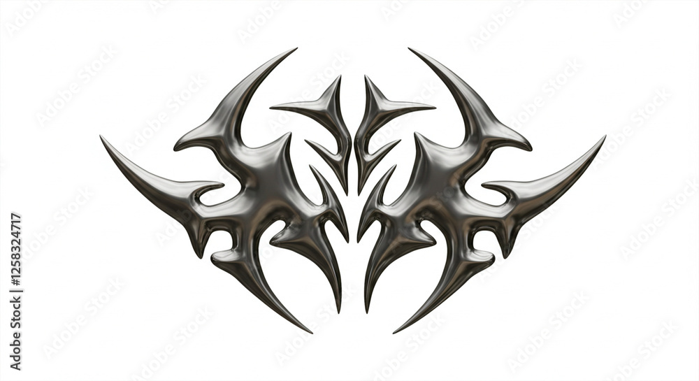 3D chrome metal shape. Y2k neo tribal icon. 3d rendering illustration. 3D chrome metal shape. Y2k neo tribal icon. 3d rendering illustration.