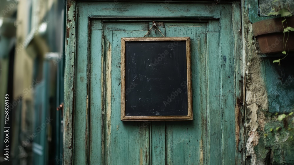 Black hanging open sign in the green wooden door of retail store, business background Black hanging open sign in the green wooden door of retail store, business background