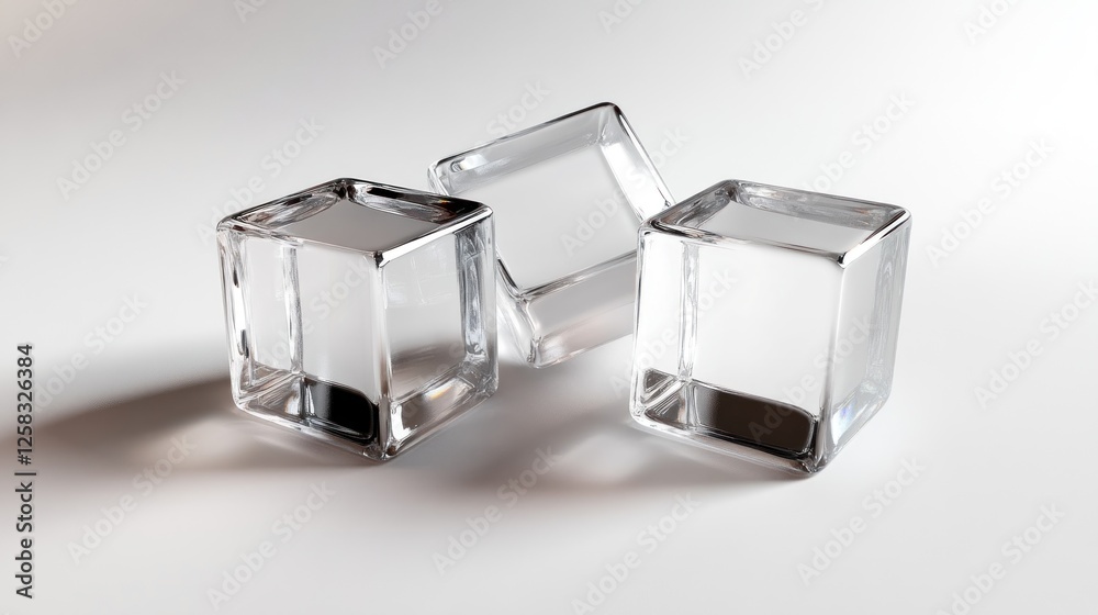 Three ice cubes on white background; refreshing drink Three ice cubes on white background; refreshing drink