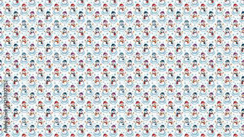 雪だるまのかわいいイラスト　パターン背景