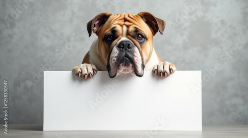 Quadro su tela English Bulldog Holding a White Sign – Wrinkled and Strong
