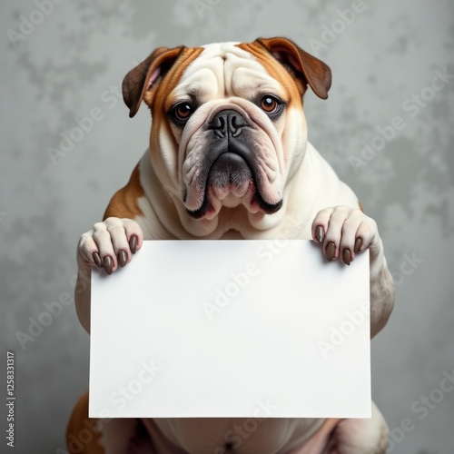 Quadro su tela English Bulldog Holding a White Sign – Wrinkled and Strong