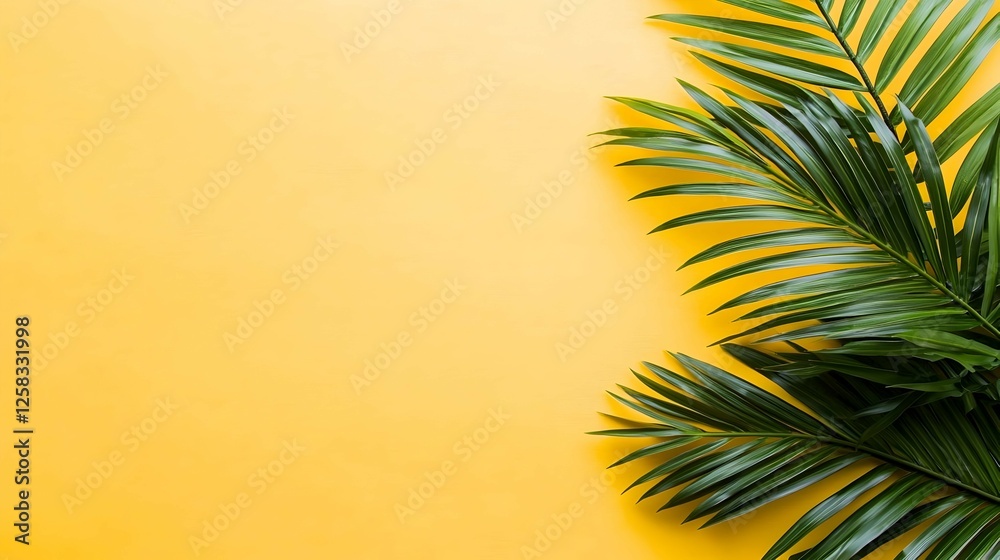 Fototapeta premium Tropical Palm Leaves On Bright Yellow Background