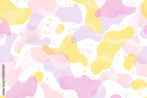 A seamless abstract pattern with a blend of pastel pink, yellow, and lavender. Soft gradients and fluid motion evoke a calming, fresh, and youthful aesthetic. Perfect for light and joyful themes.