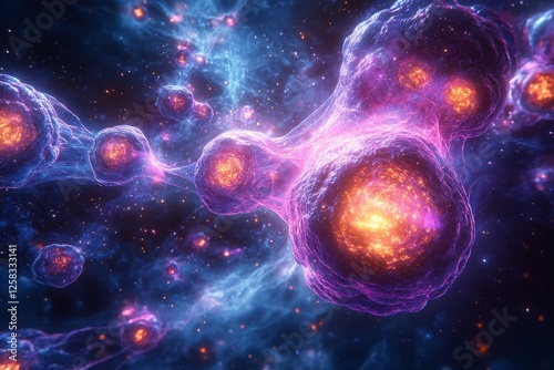 Glowing cosmic cells network, space background