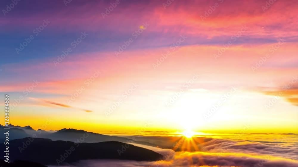 Sunset in autumn mountains above the clouds during the weather inversion in Slovakia. Time lapse landscape