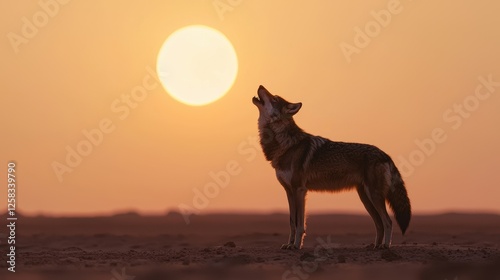 Coyote Howling Against Vibrant Sunset in Desert Landscape