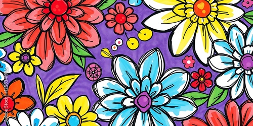 Wallpaper Mural Vibrant Floral Pattern Background with Colorful Blossoms and Leaves Torontodigital.ca