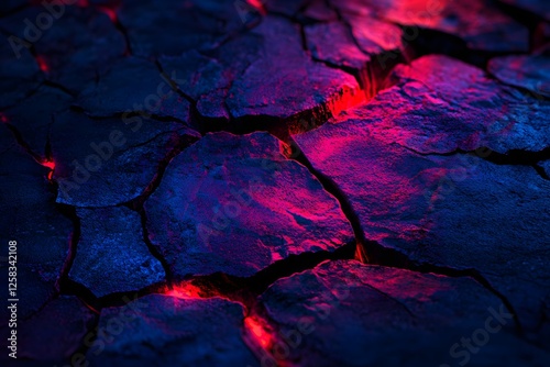 Cracked surface with glowing purple and blue light