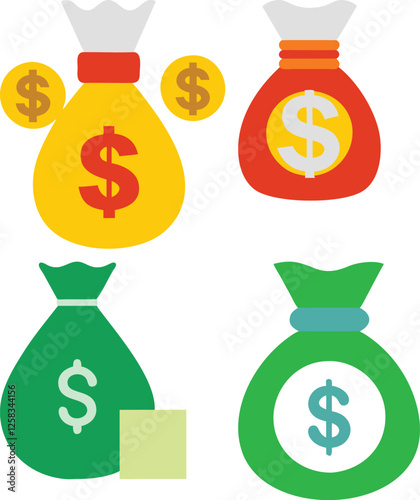 Money cash pile stack icon vector graphic illustration, dollar currency bag sack blue color design flat cartoon Line Ari