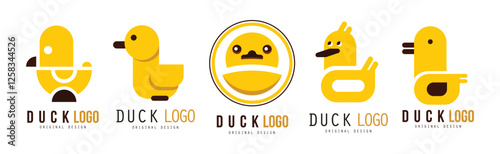 Yellow Rubber Duck Logo Design Template Vector Set