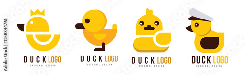 Yellow Rubber Duck Logo Design Template Vector Set