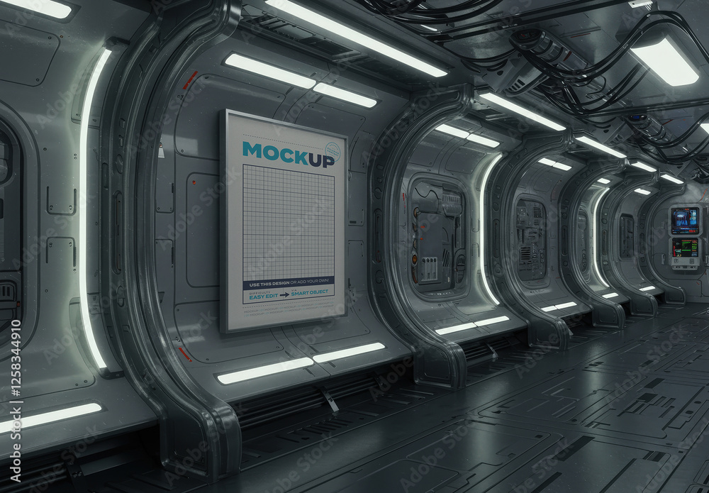 Alien Spaceship with Poster Mockup Stock Template | Adobe Stock