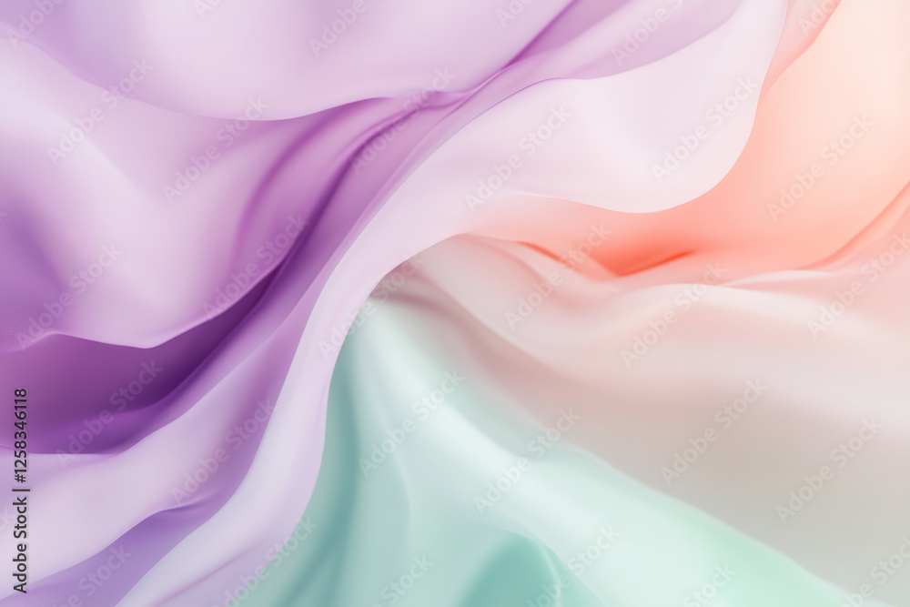 Fototapeta premium A soft pastel abstract background blending lavender, peach, and mint green in watercolor-like gradients. A soothing and gentle design, perfect for wellness and relaxation themes. High-resolution