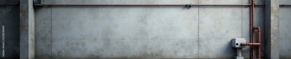 Industrial style grey textured concrete wall with metal beams and pipes, metal, beams Industrial style grey textured concrete wall with metal beams and pipes, metal, beams