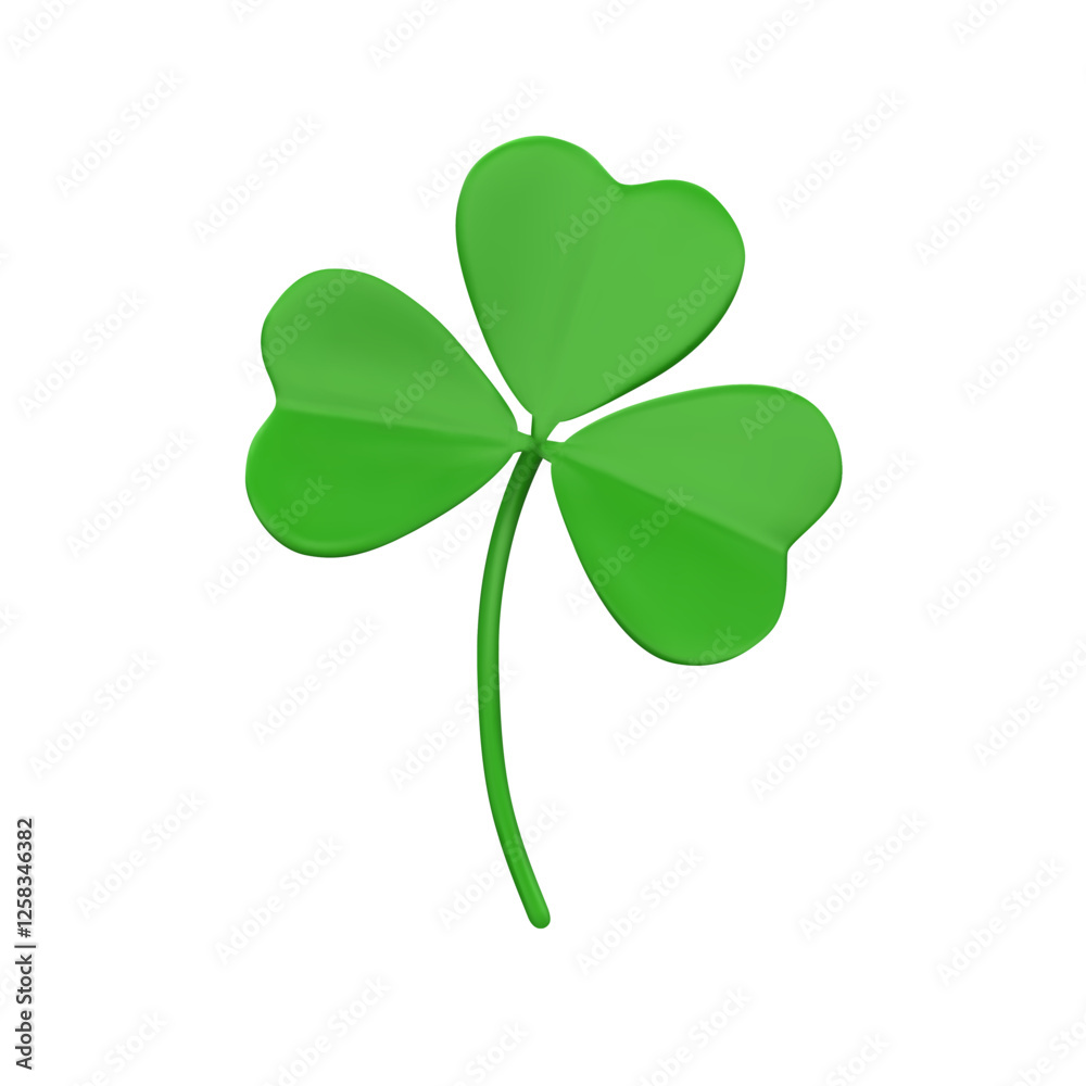 3D trefoil icon. Clover with three leaves. Decorative element for St. Patrick's Day. Vector 3D realistic illustration isolated on white background. 3D trefoil icon. Clover with three leaves. Decorative element for St. Patrick's Day. Vector 3D realistic illustration isolated on white background.