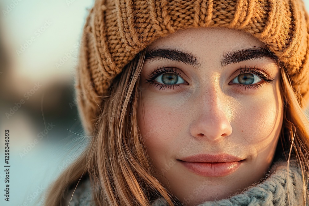 Captivating portrait of a young woman with blue eyes in a winter wonderland close-up photography natural light Captivating portrait of a young woman with blue eyes in a winter wonderland close-up photography natural light