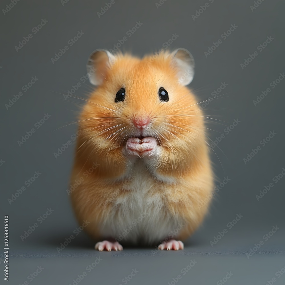 Adorable Golden Hamster Portrait on Gray Background Expressing Innocence and Curiosity Adorable Golden Hamster Portrait on Gray Background Expressing Innocence and Curiosity