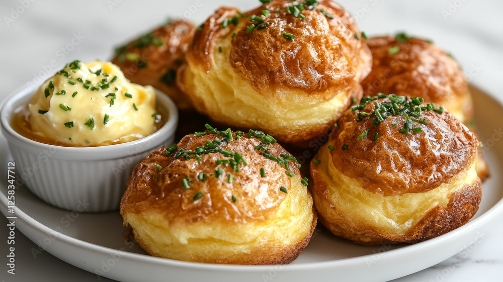 Gougères served with a side of butter. Gougères served with a side of butter.