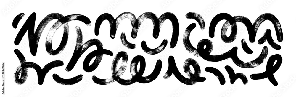 Black bold squiggles and doodle thick lines collection. Hand drawn vector swirls for collages design. Black bold squiggles and doodle thick lines collection. Hand drawn vector swirls for collages design.