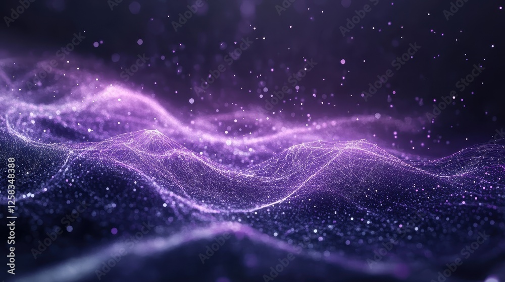 Abstract purple digital landscape with glowing particle formation Abstract purple digital landscape with glowing particle formation