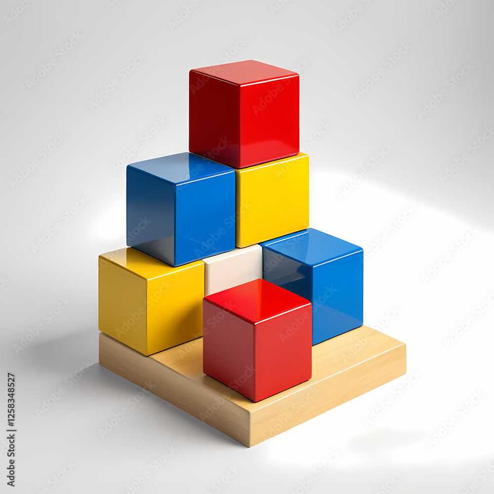 Three colorful blocks in yellow, red, and blue Three colorful blocks in yellow, red, and blue