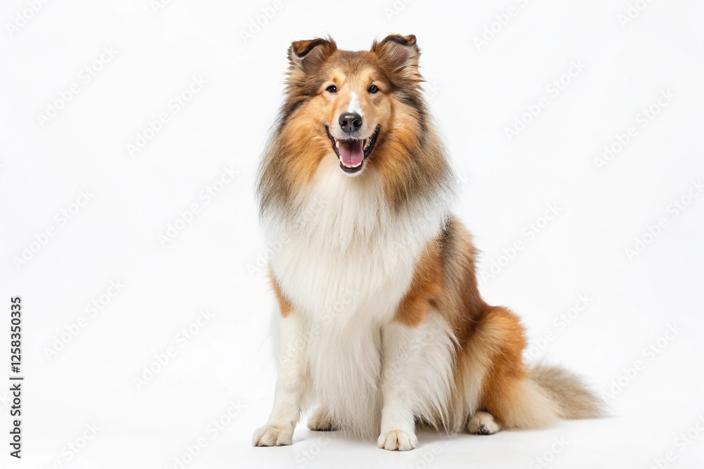 Adorable Rough Collie Dog Sitting and Smiling Isolated On a White Background Adorable Rough Collie Dog Sitting and Smiling Isolated On a White Background