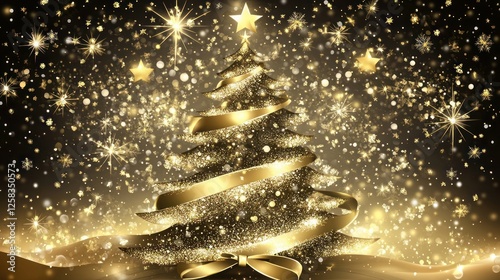 Golden Glitter Christmas Tree Festive Sparkle Design Background