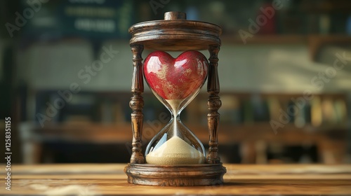 Heart-shaped hourglass symbolizing love and time.
