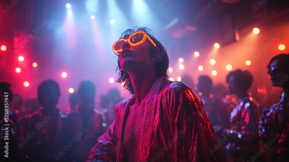 Neon-lit reveler enjoys vibrant nightclub scene Neon-lit reveler enjoys vibrant nightclub scene