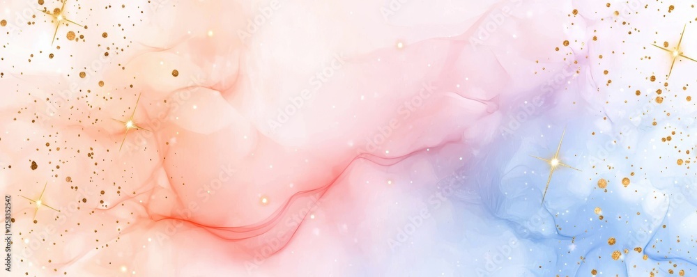 A dreamy watercolor background with tiny pastel stars, fluffy clouds, and delicate golden accents scattered throughout A dreamy watercolor background with tiny pastel stars, fluffy clouds, and delicate golden accents scattered throughout