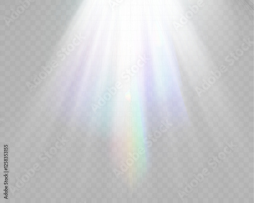 Realistic white and colorful spotlights with beams, reflections, and stage lighting effects on transparent background.	
