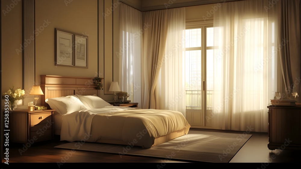 Fototapeta premium Sunlit Elegant Classic Bedroom Interior Design