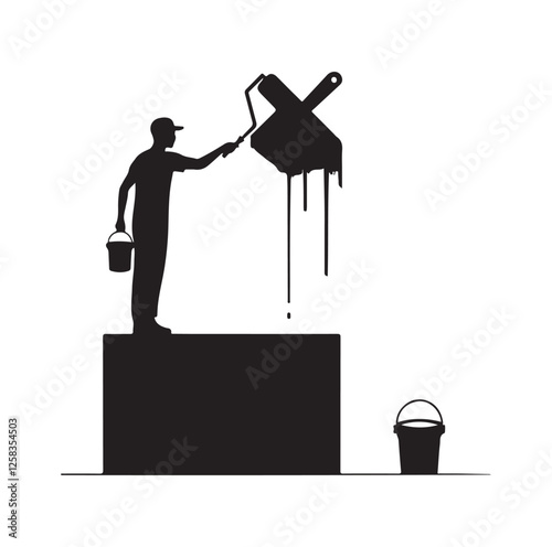 man painting a wall  silhouette vector illustration