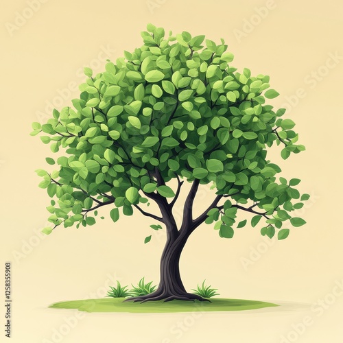Enchanted Tree of Life Illustrative Cartoon Style Image with Lush Green Leaves and Tranquil Setting
