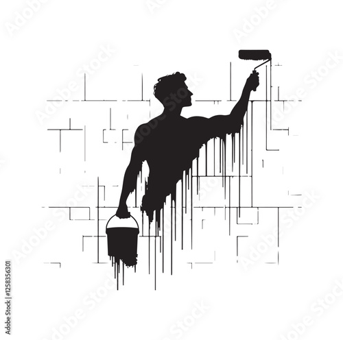 man painting a wall  silhouette vector illustration