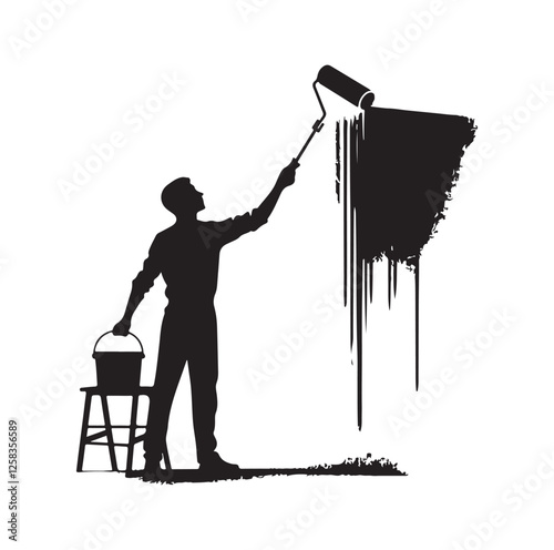 man painting a wall  silhouette vector illustration