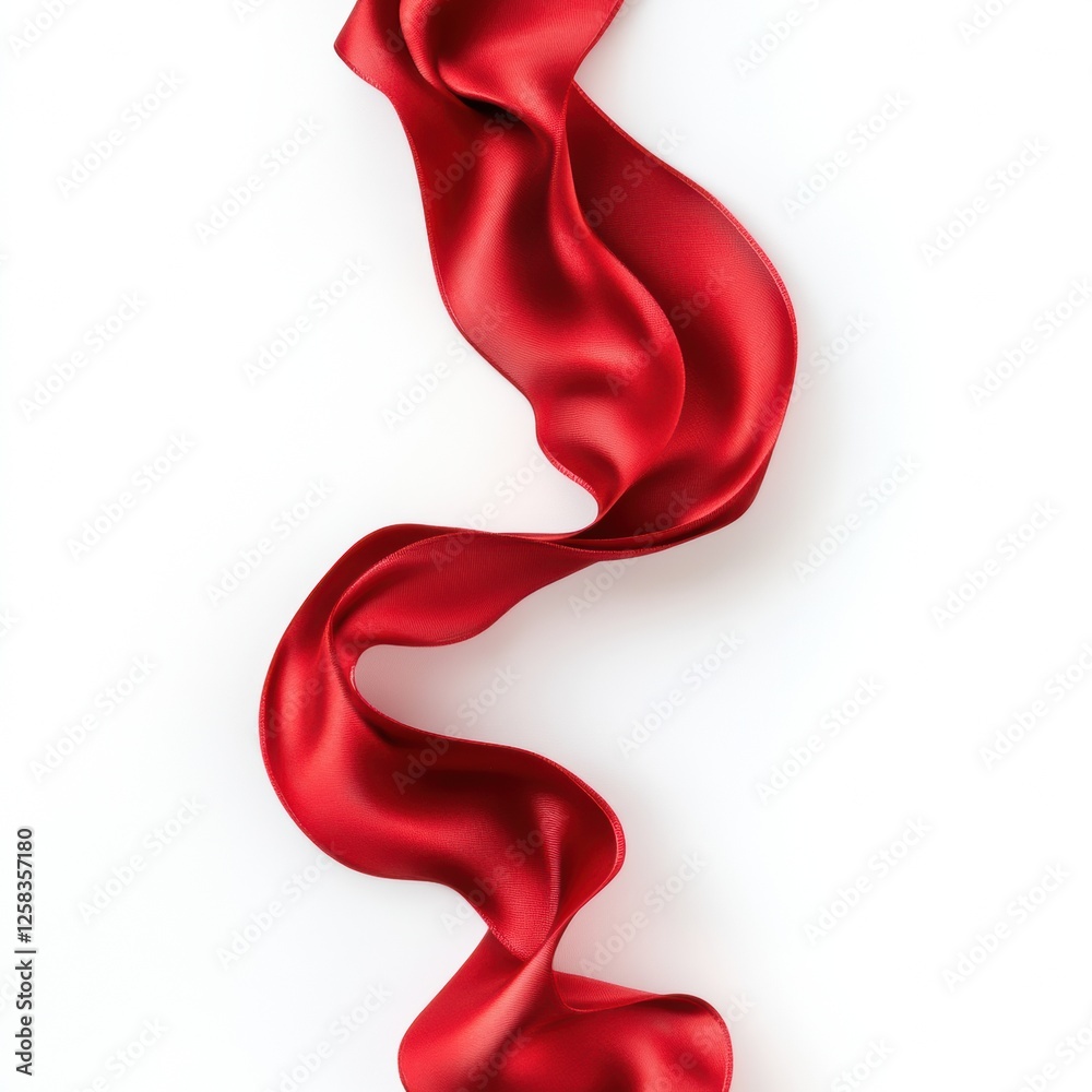 Flowing Red Silk Fabric Gently Cascading on a Clean White Surface Backdrop Artistic Presentation Flowing Red Silk Fabric Gently Cascading on a Clean White Surface Backdrop Artistic Presentation
