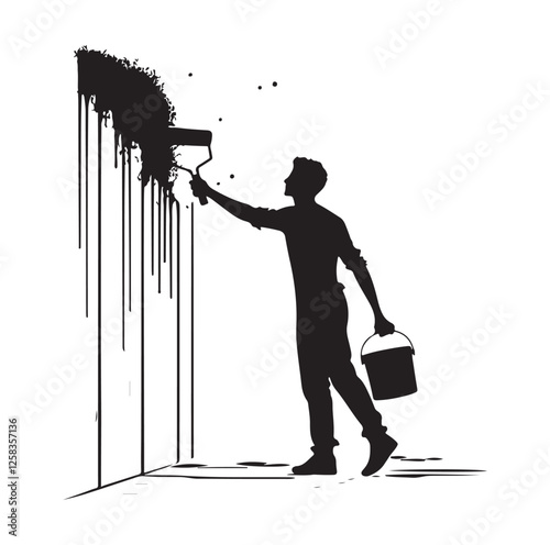 man painting a wall  silhouette vector illustration