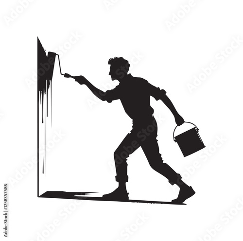 man painting a wall  silhouette vector illustration